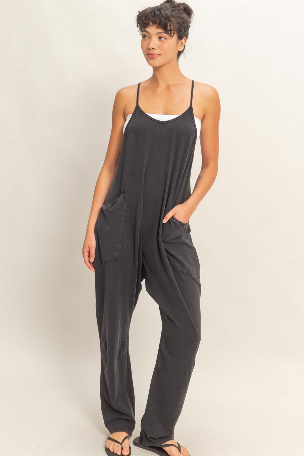 MINERAL WASH SPAG STRAP JUMPSUIT