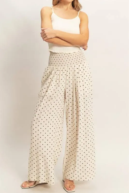 POLKA DOT WIDE LEG PANTS