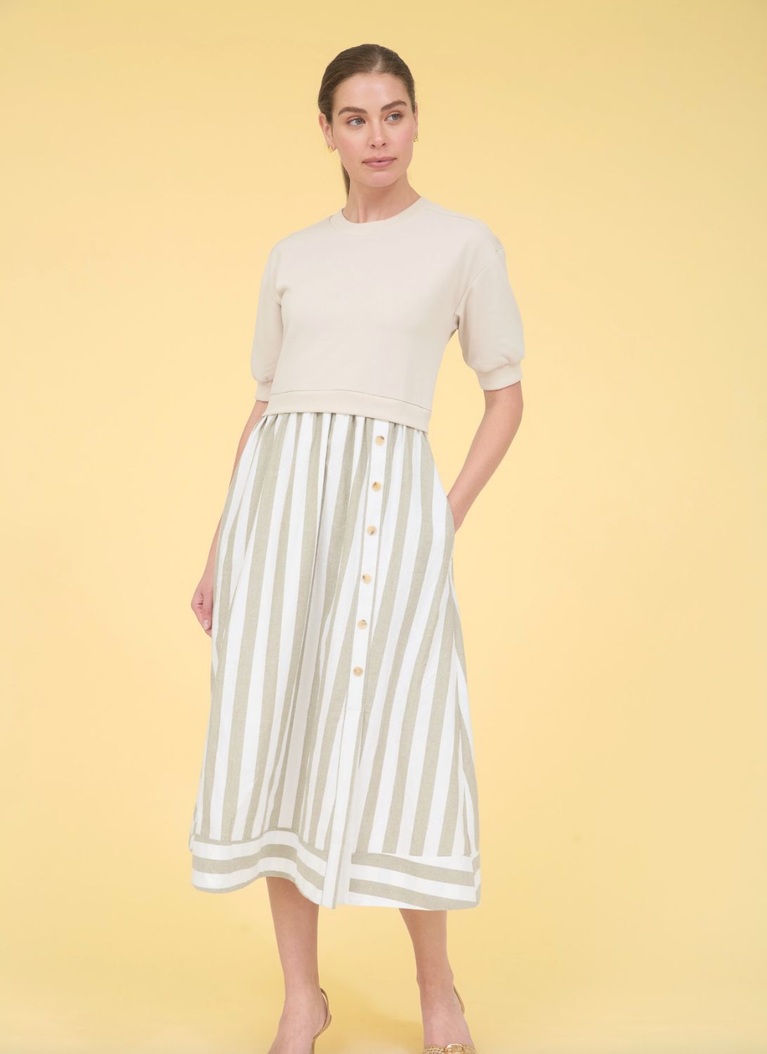 TWOFER DRESS STRIPED LINEN BOTTOM