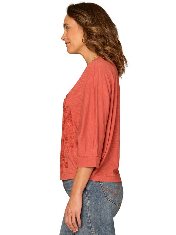 DOLMAN SLEEVE, SCOOP NECK EMBROID KNIT TOP
