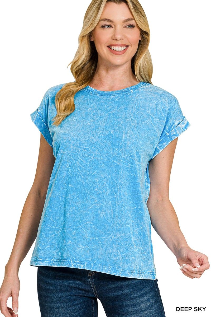 CRINKLE WASH ROUND NECK TEE