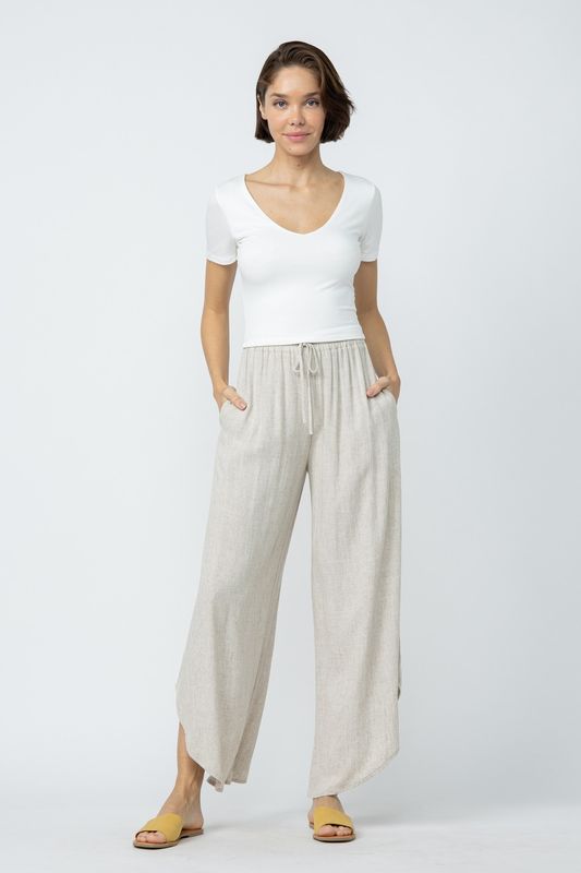 LINEN CURVED HEM PANTS