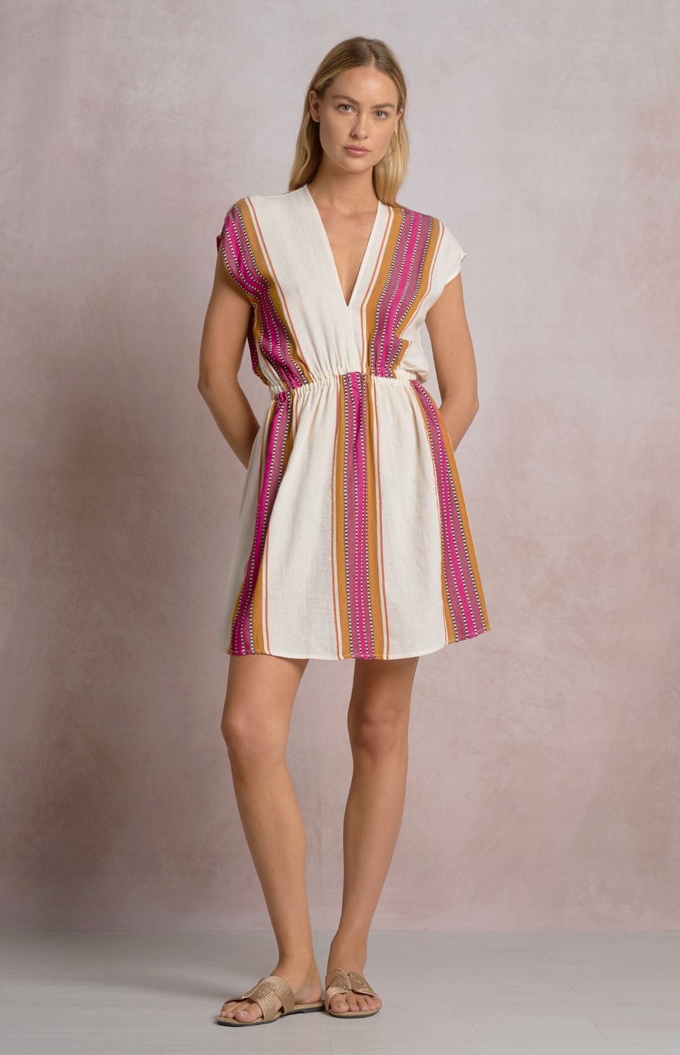 NATURAL STRIPE KIMONO DRESS