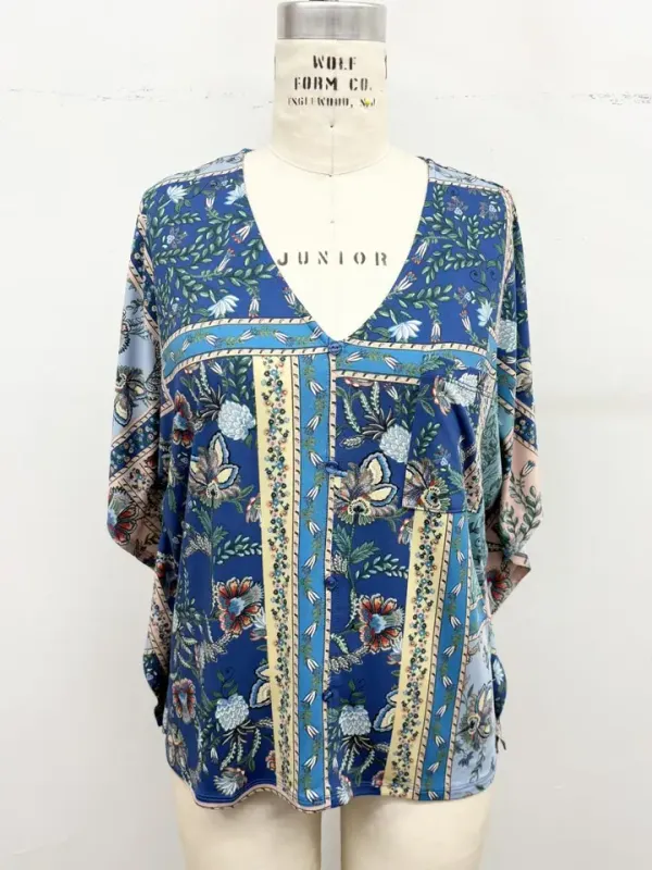 BOHO FLORAL BORDER PRINT BLOUSE