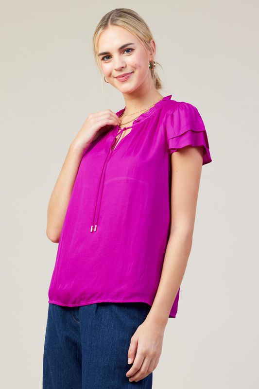 SATIN RUFFLE TOP