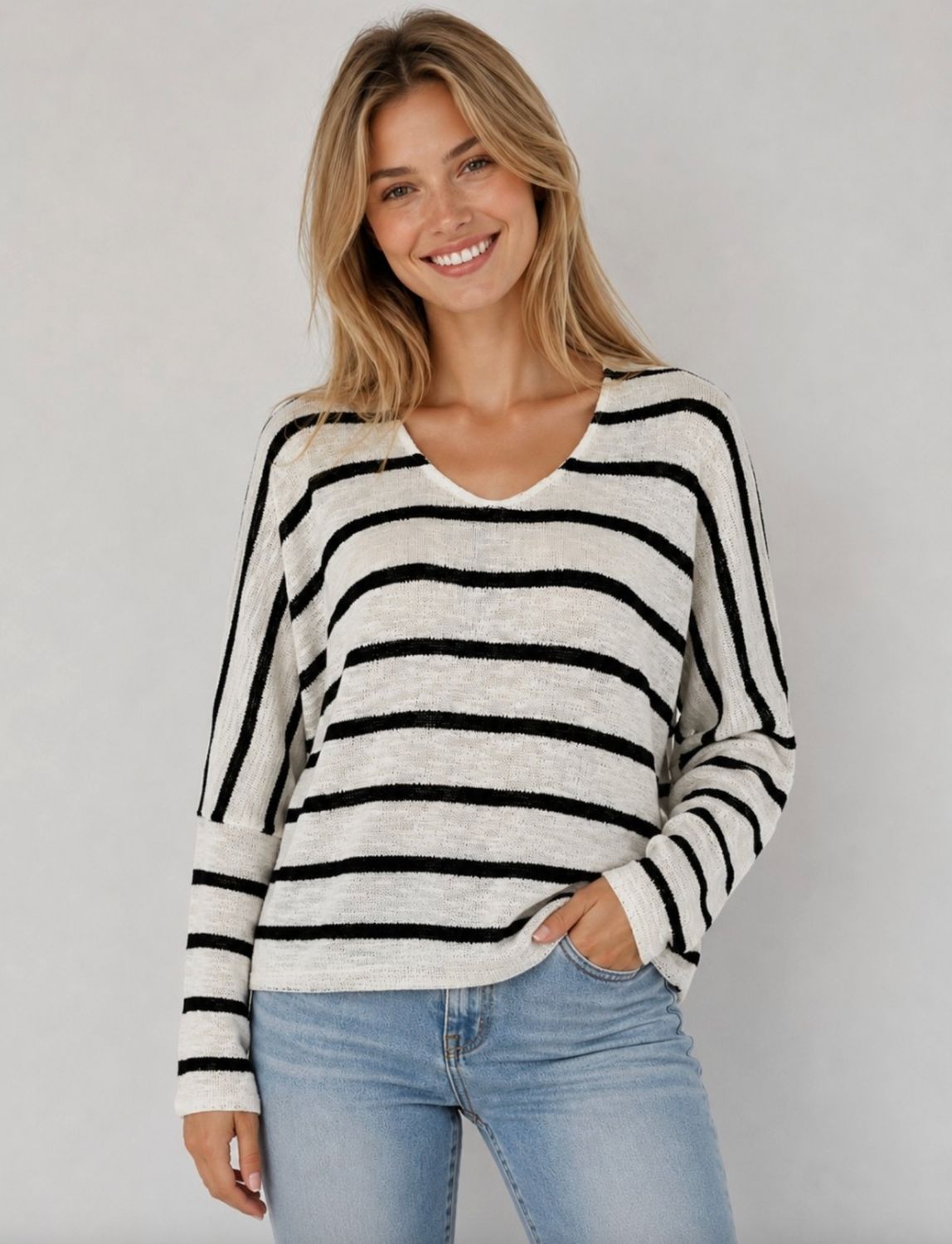 STRIPE KNIT DROP SHOULDER TOP
