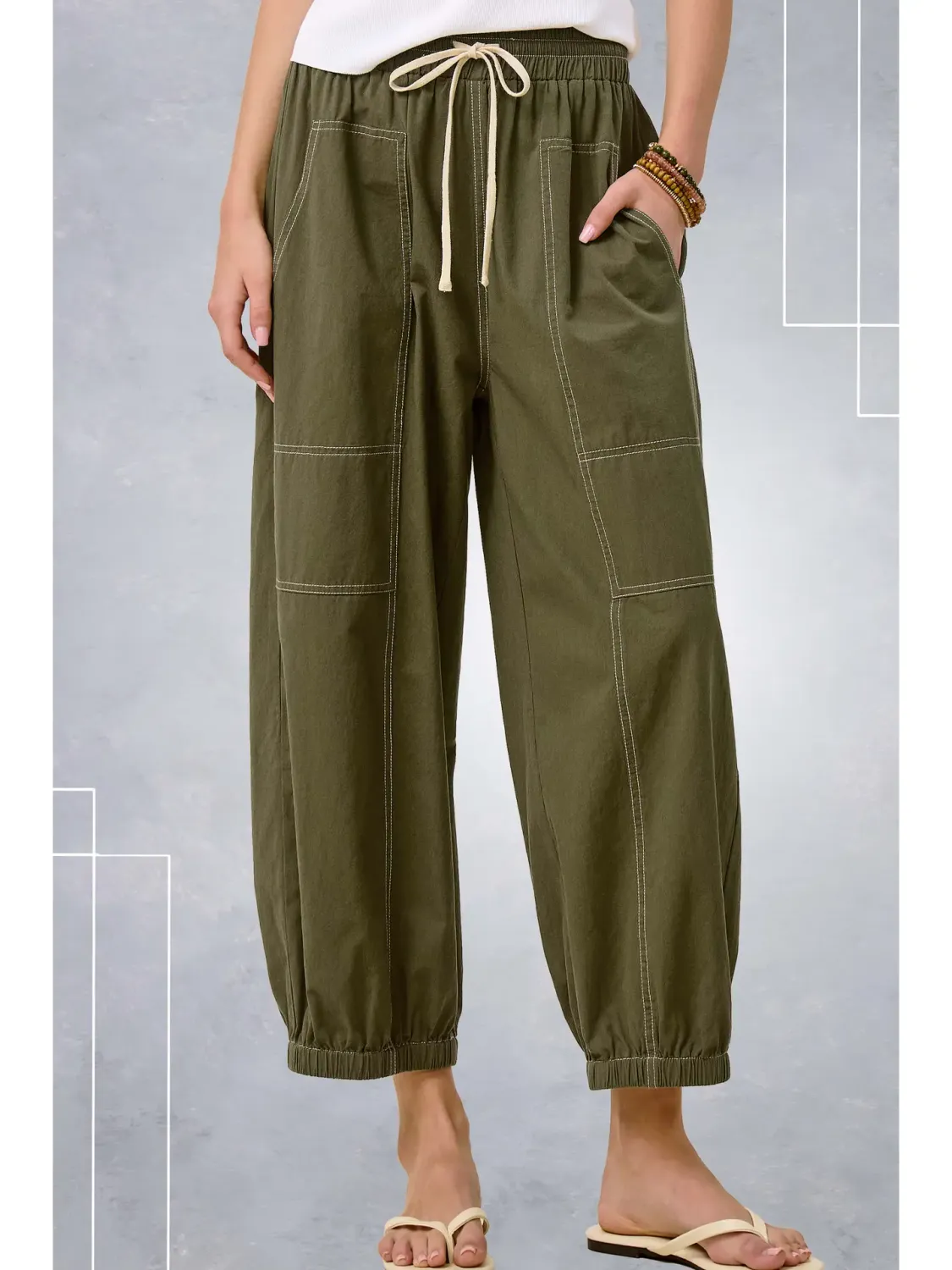 CROPPED BARREL LEG BALLOON PANTS
