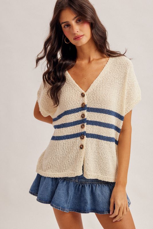 STRIPED BUTTON DOWN OVERSIZED VEST