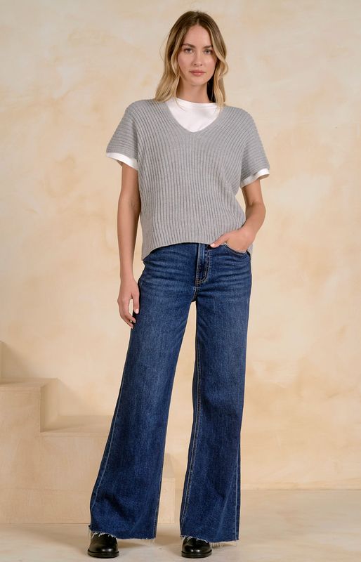 SHORT SLEEVE LAYERED SWEATER/TEE