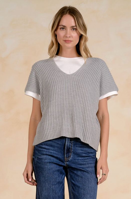 SHORT SLEEVE LAYERED SWEATER/TEE