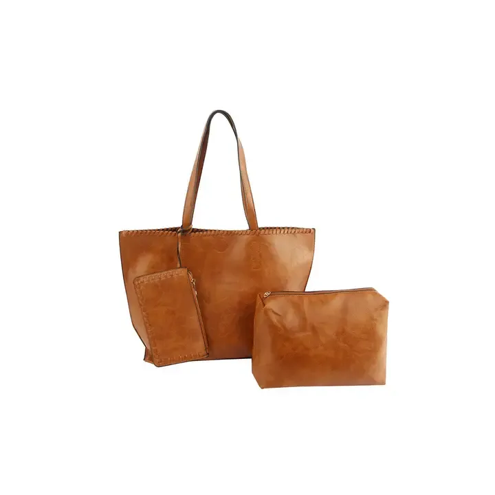 WHIPSTITCH ACCENTED LUX TOTE SET