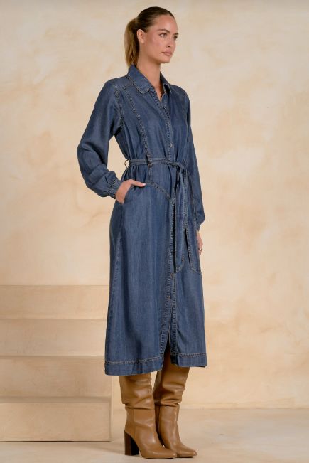 COLLAR BUTTON L/S MAXI DRESS