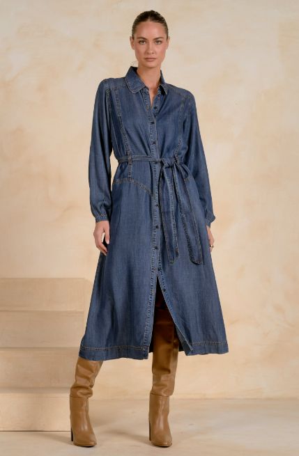 COLLAR BUTTON L/S MAXI DRESS