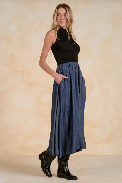 MAXI MOCK NECK SLVLESS DRESS