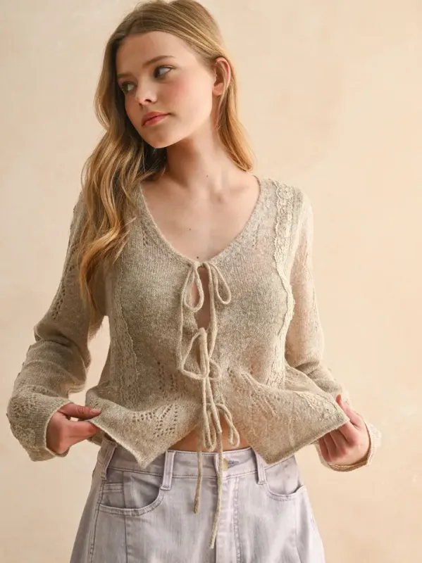LACE CONTRASTED TIE FRONT