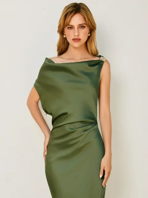 SATIN METAL TRIM COWL RUCHED