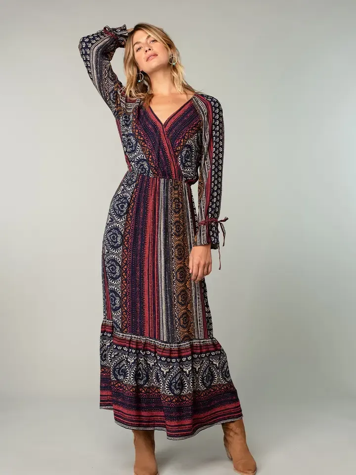 BOHO BORDER PRINT MAXI DRESS