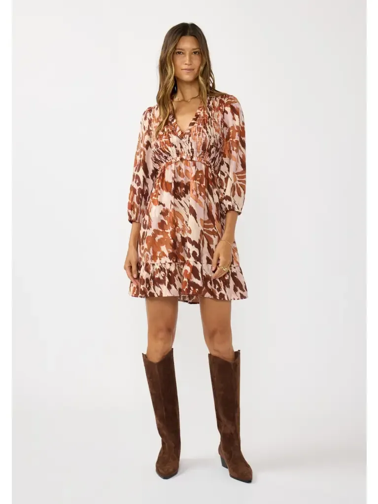 SMOCKED VNECK TOP MINI DRESS