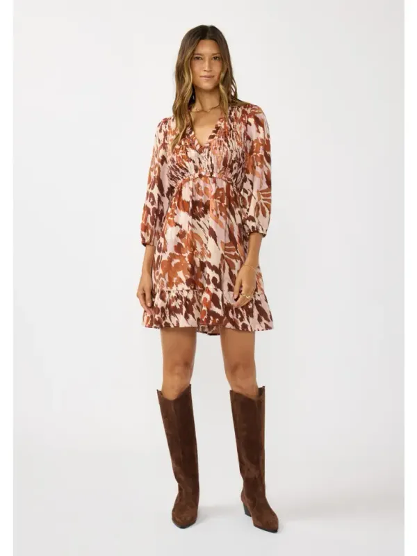 SMOCKED VNECK TOP MINI DRESS