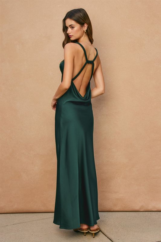 SATIN TWISTED STRAP MAXI DRESS
