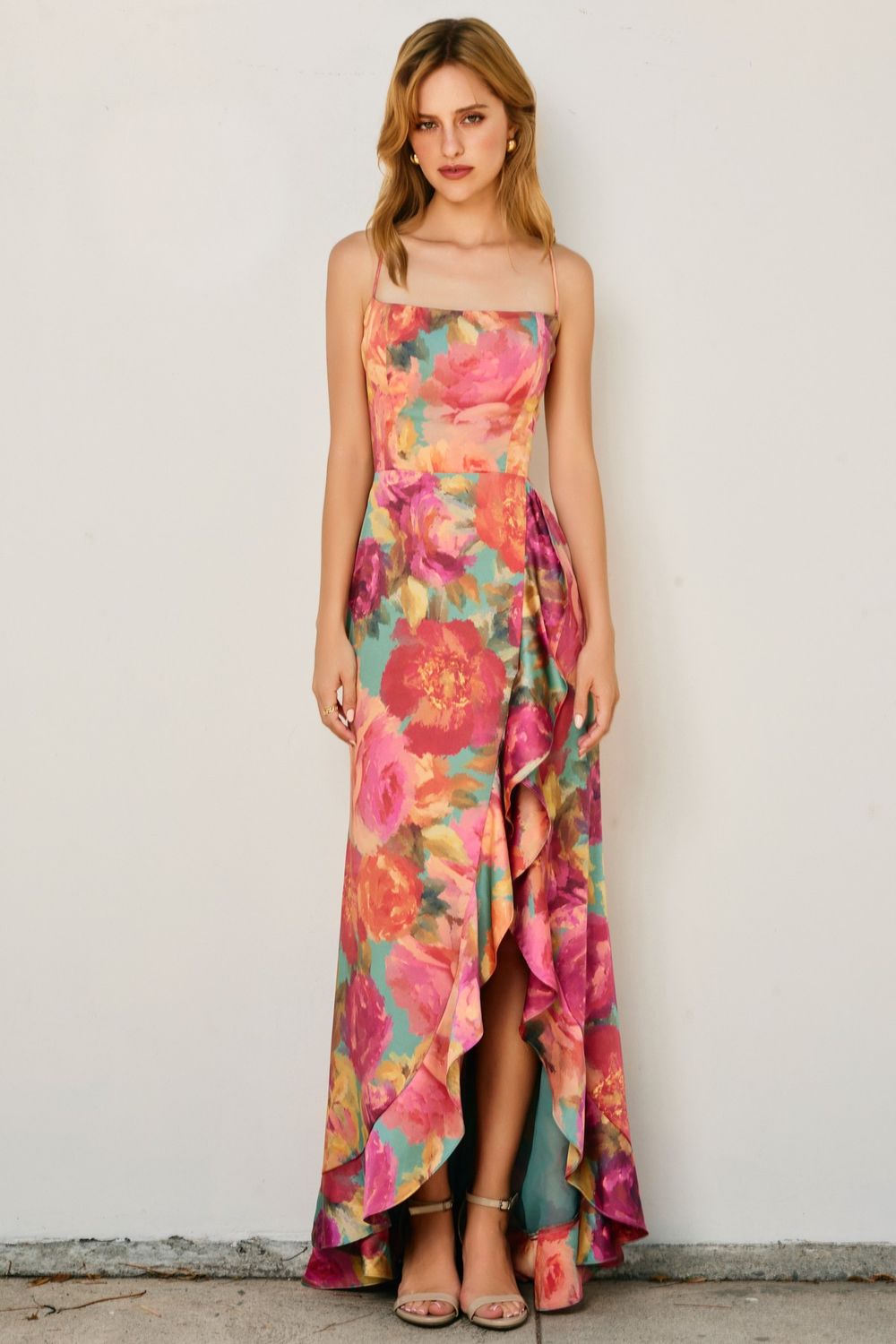 FLORAL CORSET OPEN BACK RUFFLE