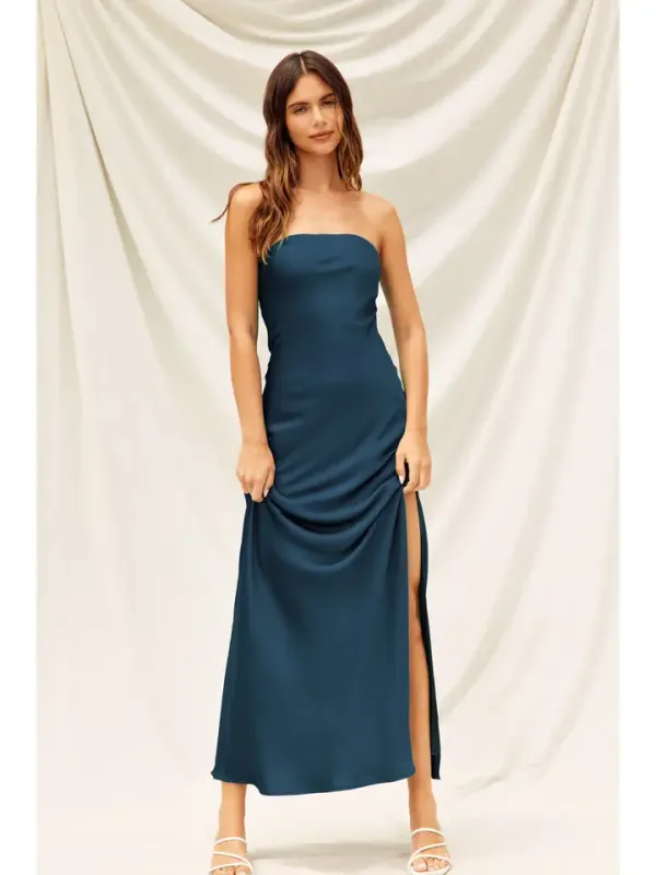 SATIN STRAPLESS BIAS CUT DRESS