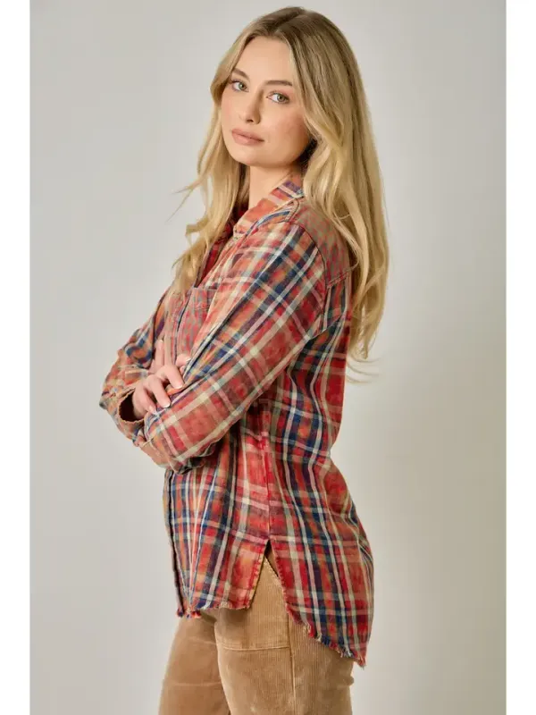 WASHED MIX PLAID SHIRT - RED