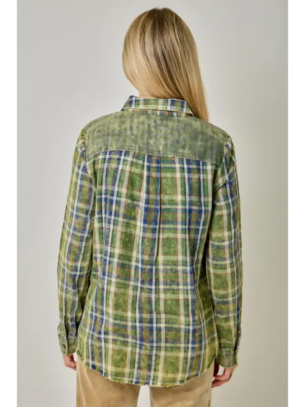 WASHED MIX PLAID SHIRT - CACTUS