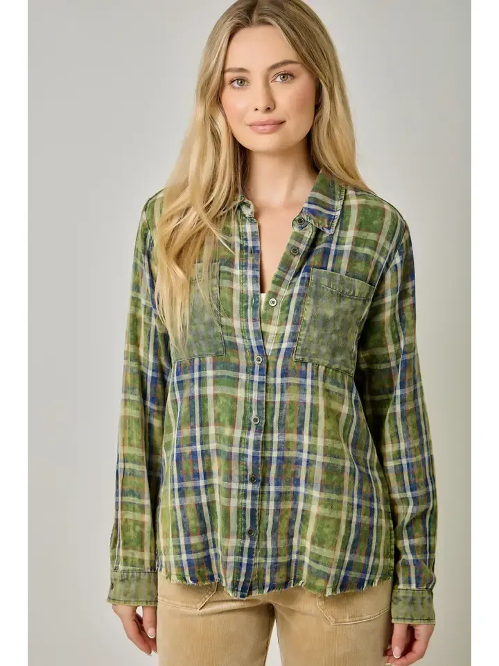 WASHED MIX PLAID SHIRT - CACTUS