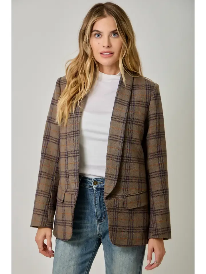 WOOL BLEND PLAID BLAZER