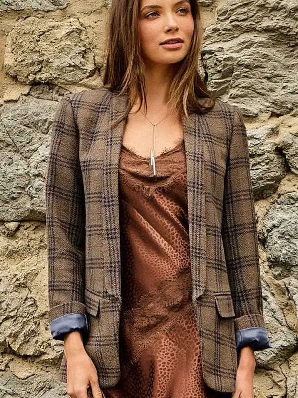 WOOL BLEND PLAID BLAZER
