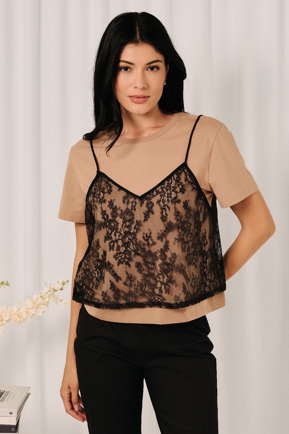 LACE CONTRAST LAYERED TOP