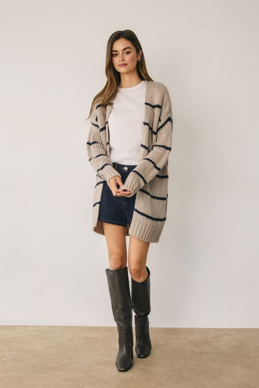 OVERSIZED STRIPED KNIT CARDIGAN