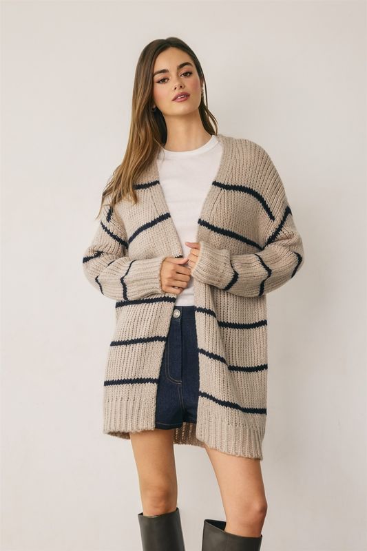 OVERSIZED STRIPED KNIT CARDIGAN