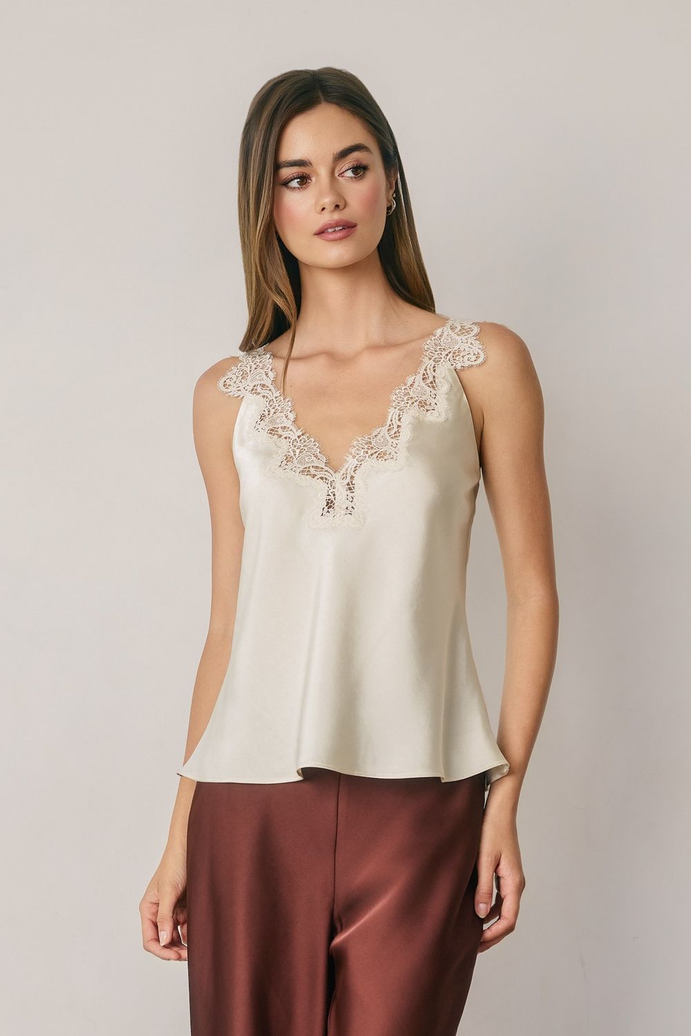 SATIN LACE TRIM CAMI TOP