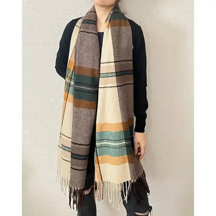 PLAID FRINGE CASHMERE SCARF