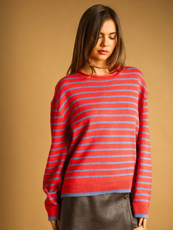 STRIPED LONG SLEEVE SWEATER TOP