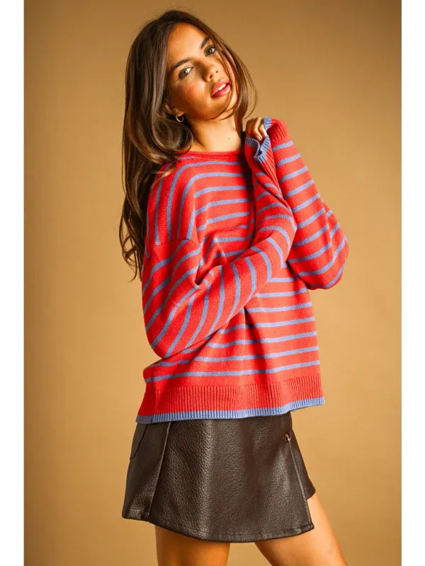 STRIPED LONG SLEEVE SWEATER TOP