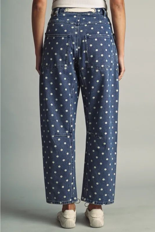 POLKA DOT PRINT BARREL PANTS
