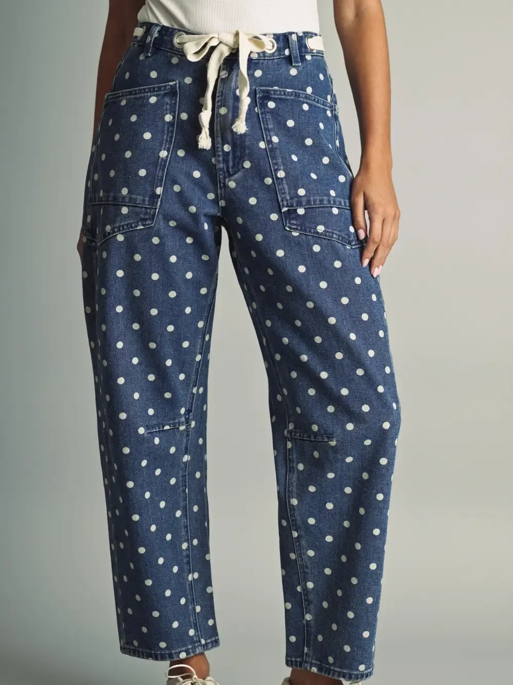 POLKA DOT PRINT BARREL PANTS