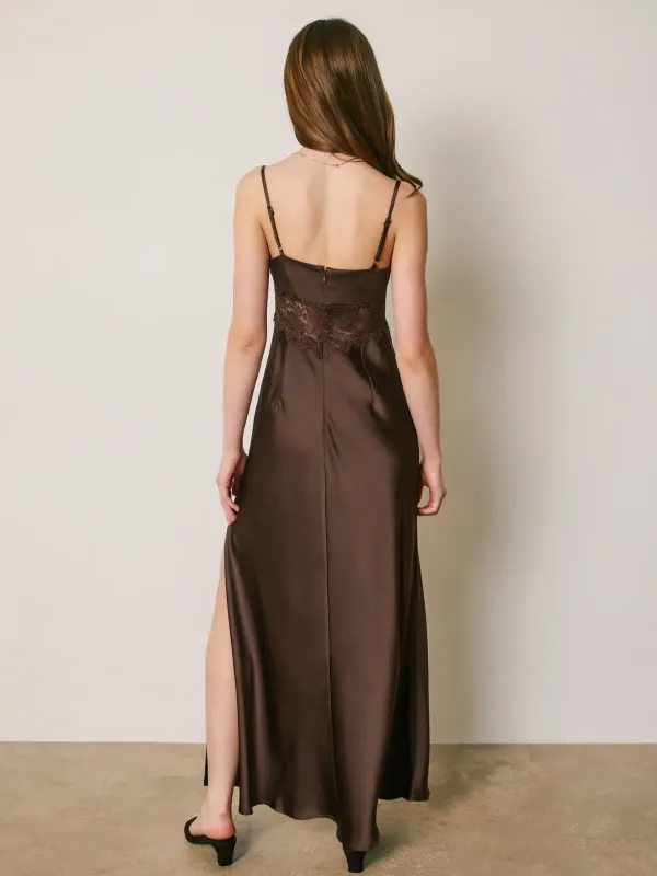 SATIN LACE DETAIL MAXI DRESS