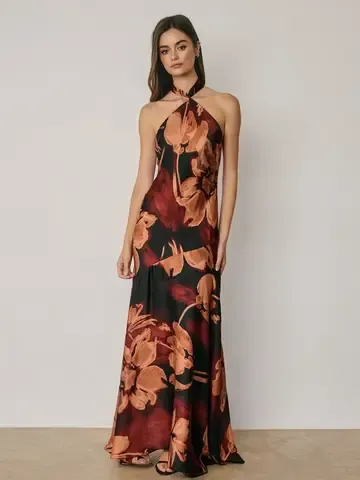 FLORAL CONVERTIBLE HALTER MAXI DRESS