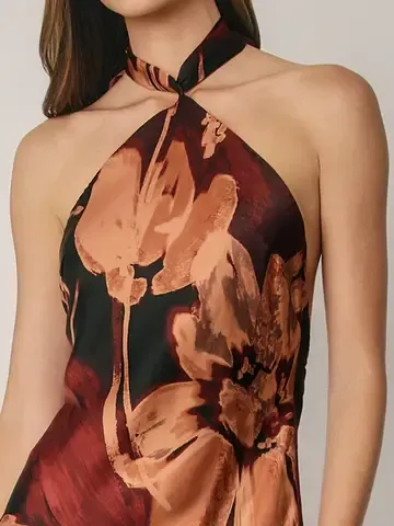 FLORAL CONVERTIBLE HALTER MAXI DRESS