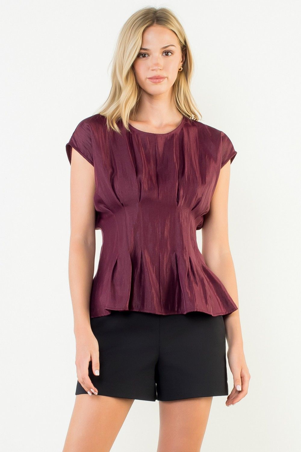 PLEATED PEPLUM SLVLESS TOP