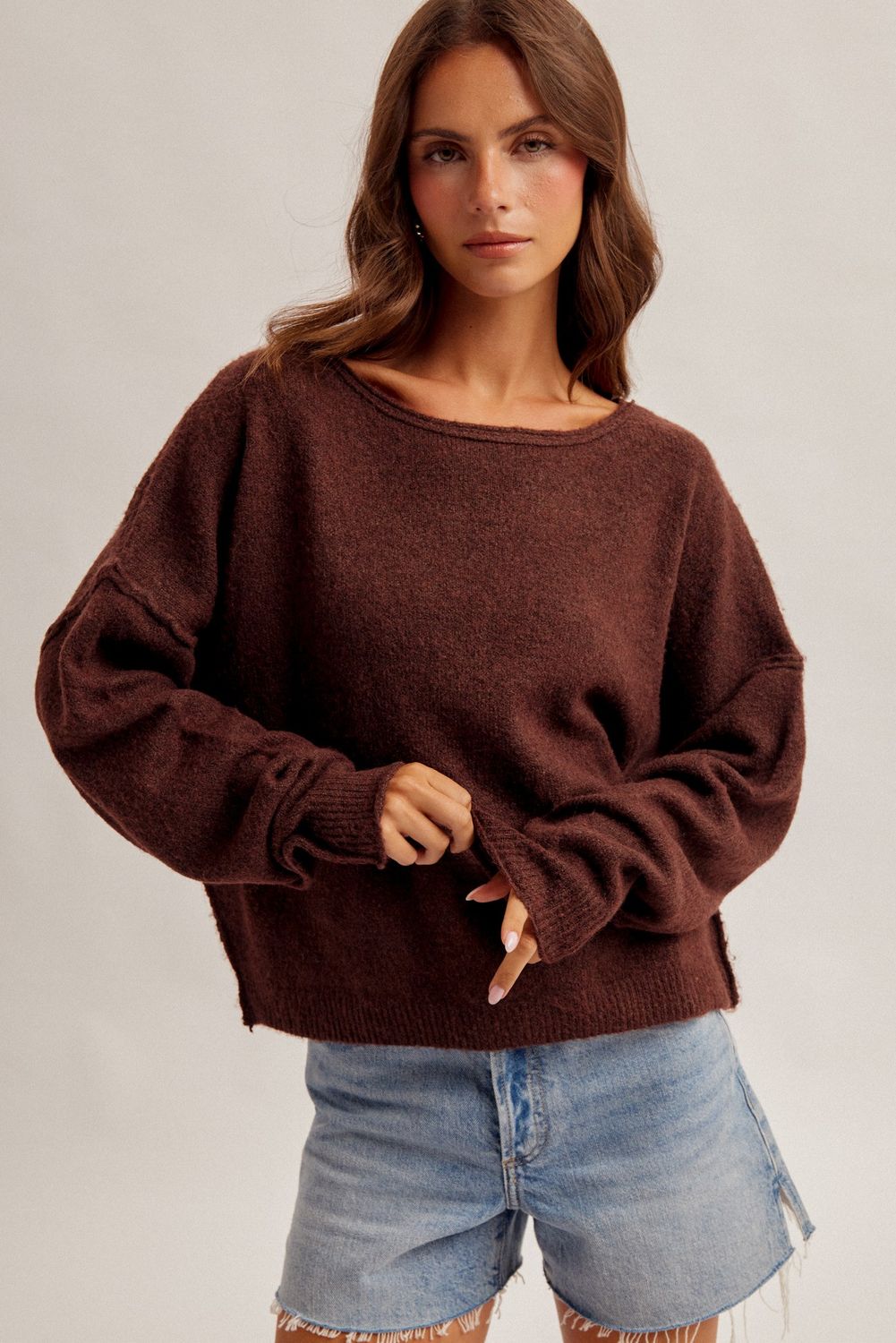 ROLL EDGE CASHMERE TOUCH SWEATER