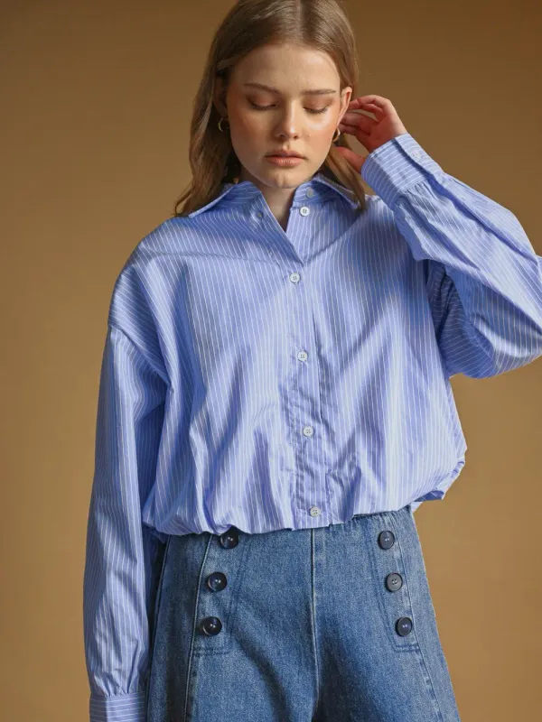 STRIPE BALLOON HEM BUTTON DOWN TOP