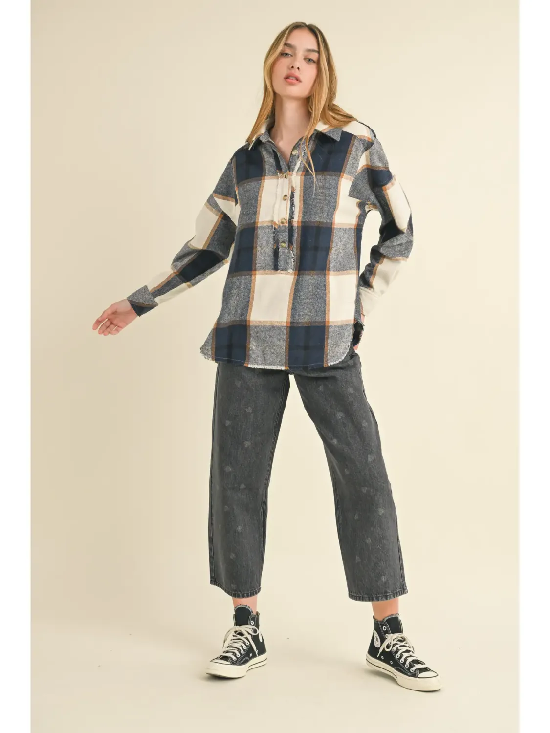 PLAID PULLOVER TOP W/POCKET