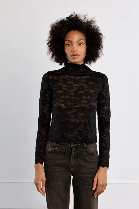 EMBROIDERED MESH TOP, SEMI-SHEER