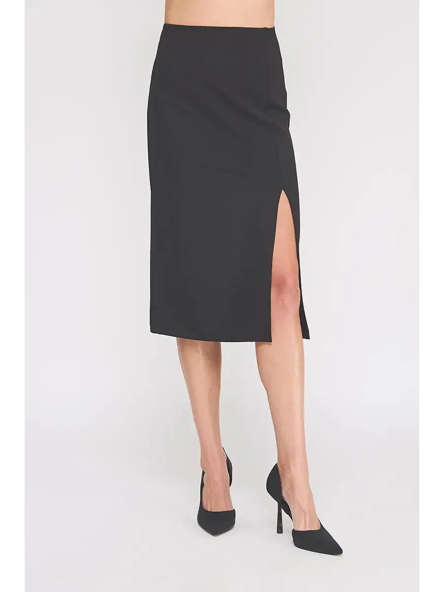 HIGH WAIST SIDE SLIT MIDI SKIRT