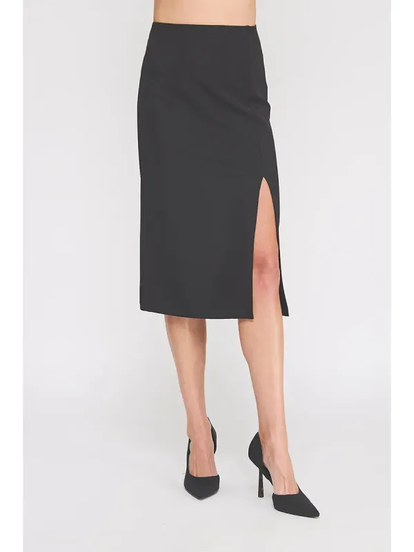HIGH WAIST SIDE SLIT MIDI SKIRT